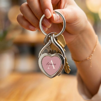 Elegant Tea Rose Rosa Monogram Namn Hjärt Twisted Heart Silverfärgad Nyckelring