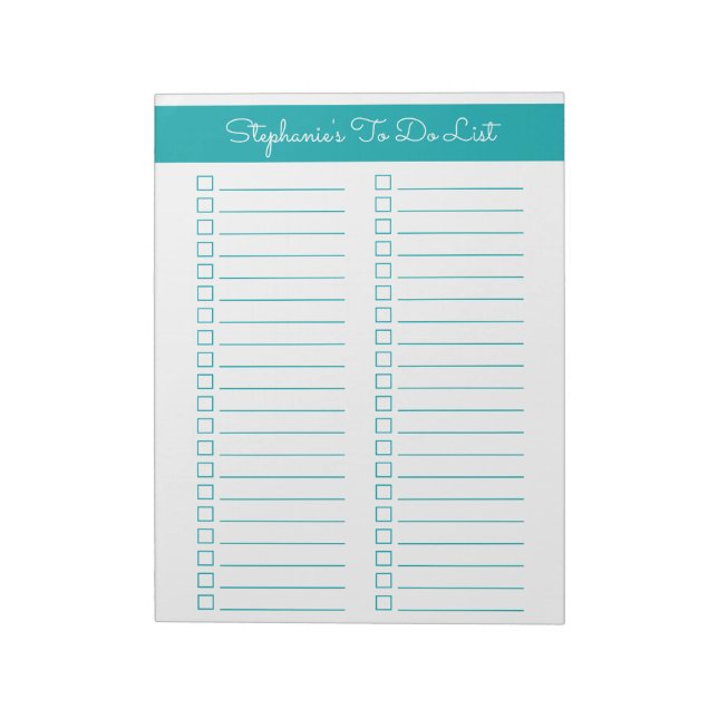 Elegant Teal 8.5x11 Two Column Checklist Anteckningsblock (Roterad)