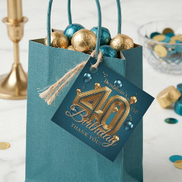 Elegant Teal and Gold 40th Birthday Thank You Gåvor Etiketter