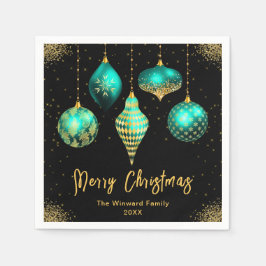 Elegant Teal and Gold Ornament Christmas Pappersservett