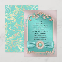 Elegant Teal and Guld bröllopsinbjudan