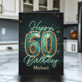 Elegant Teal and Guld Metallic 60 Birthday Kort