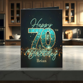 Elegant Teal and Guld Metallic 70 Birthday Kort