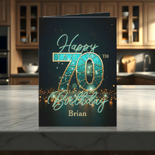 Elegant Teal and Guld Metallic 70 Birthday Kort