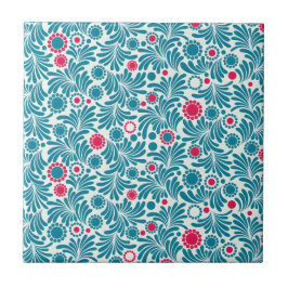 Elegant Teal and Magenta Foliage Pattern Kakelplatta
