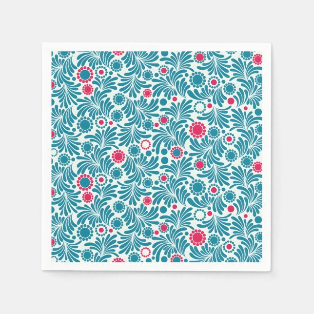 Elegant Teal and Magenta Foliage Pattern Pappersservett (Framsidan)