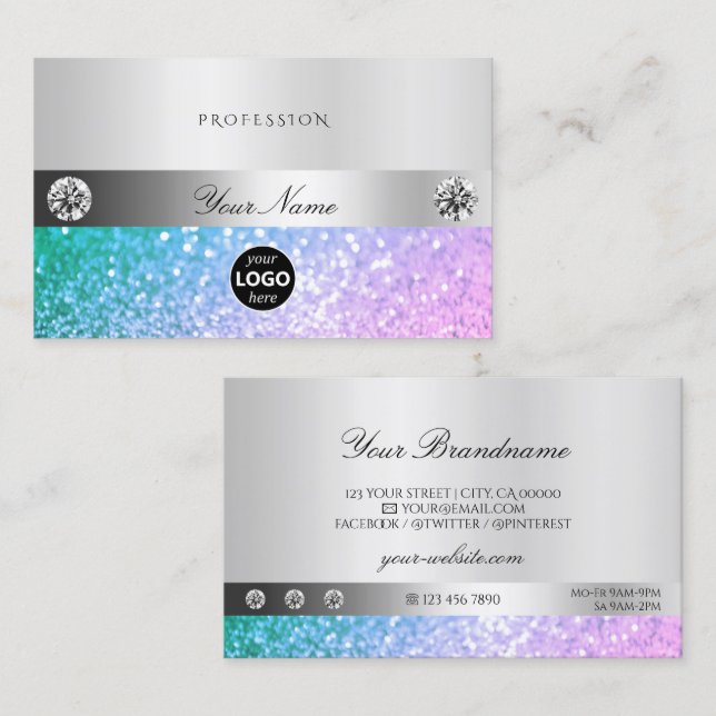 Elegant Teal and Rosa Glitter Logotyp Luminous Sil Visitkort (Fram/baksida)