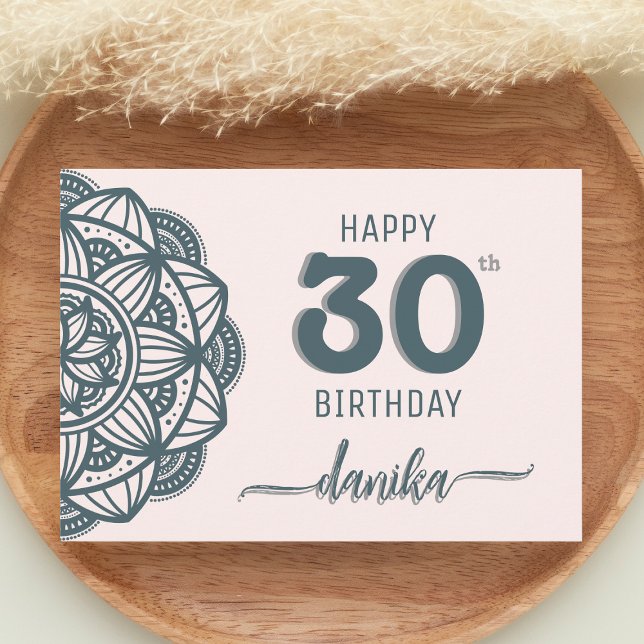 Elegant Teal and Rosa Mandala Birthday Kort (Skapare uppladdad)