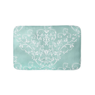 Elegant Teal and White Damask Badrumsmatta