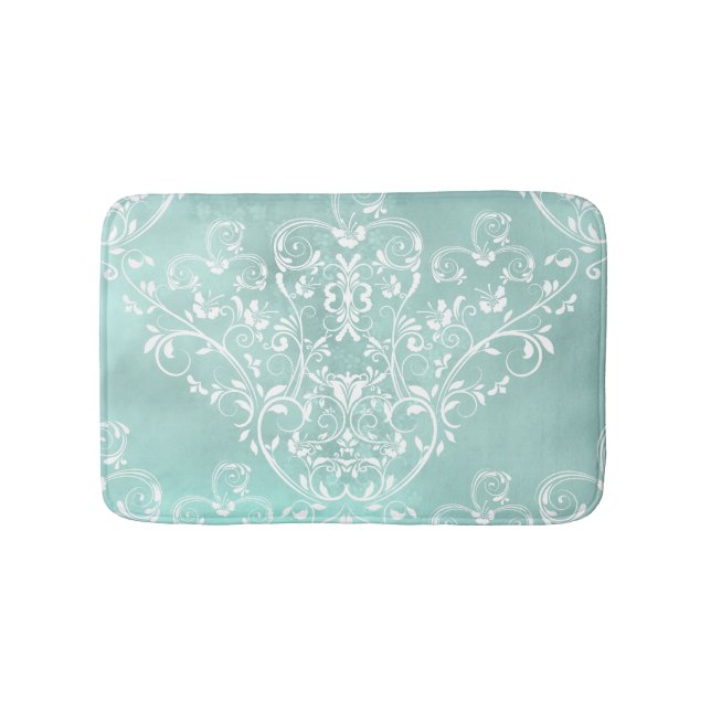 Elegant Teal and White Damask Badrumsmatta (Framsidan)