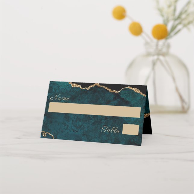 Elegant Teal Aqua Agate Bröllop Placeringskort (Framsida)