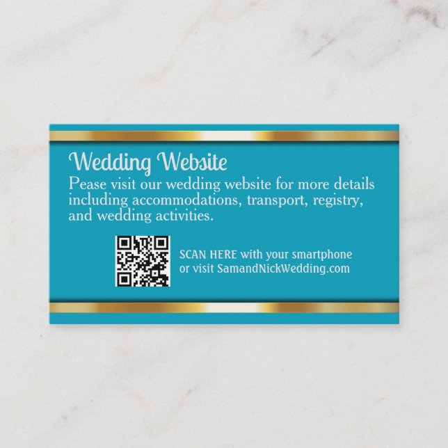 Elegant Teal Aqua & Guld Bröllop Information Tilläggskort (Framsida)