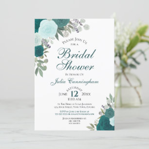 Elegant Teal Aqua Watercolor Blommigt Möhippa Inbjudningar