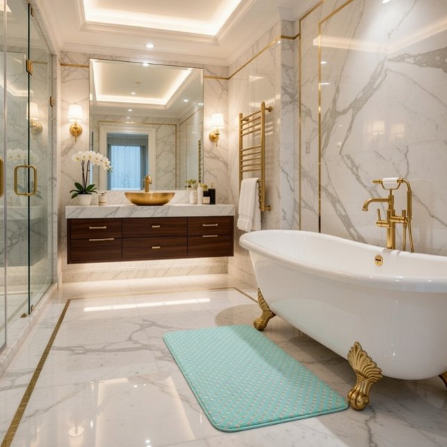 Elegant Teal Bath Mat med pärlor Badrumsmatta (Skapare uppladdad)