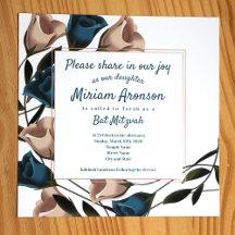Elegant Teal Beige Ro Bat mitzvah inbjudan