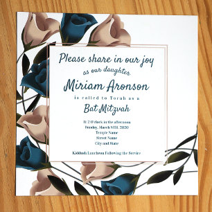 Elegant Teal Beige Ro Bat mitzvah inbjudan