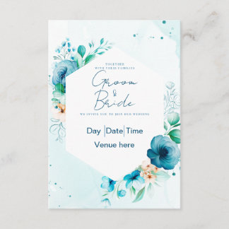 Elegant Teal & Blå Blommig Bröllopsinbjudan Inbjudningar