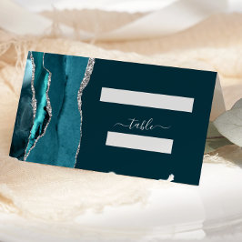 Elegant teal blå silver agat bröllop placeringskort
