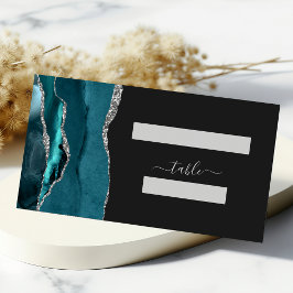 Elegant teal blå silver agat mörk bröllop placeringskort