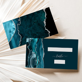 Elegant teal blå silveragat bröllops escortkort placeringskort