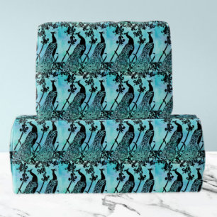 Elegant Teal & Black Peacock Mönster Presentpapper