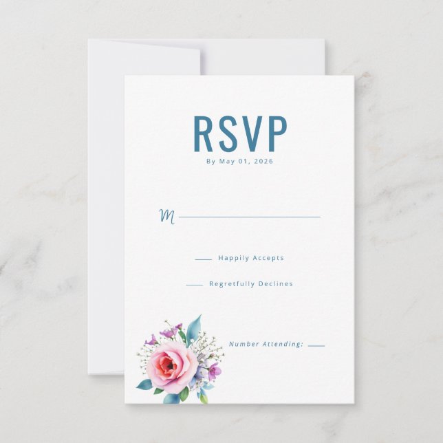 Elegant Teal Blommig RSVP OSA Kort (Framsida)