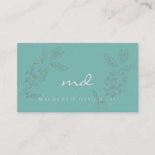 Elegant teal blommigt glitter monogrammad visitkort