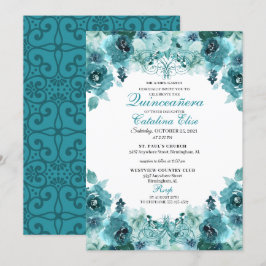 Elegant Teal Blommigt Quinceanera Birthday Inbjudningar