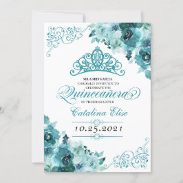 Elegant Teal Blommigt Quinceanera Birthday Inbjudningar
