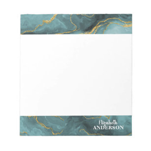 Elegant Teal Blue Agate Geode Marble Monogram Anteckningsblock