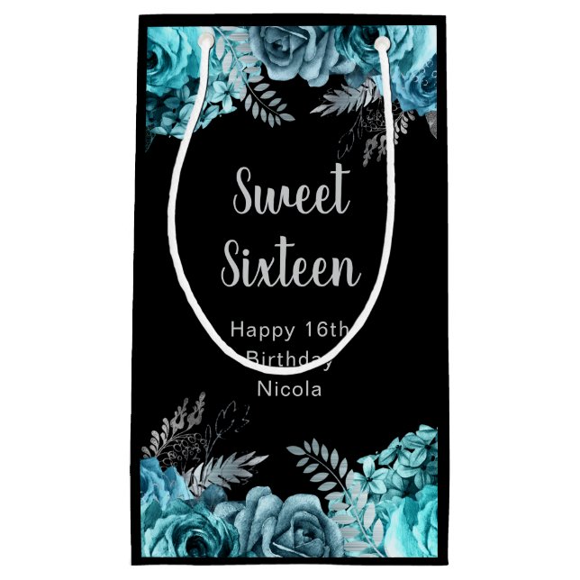 Elegant Teal Blue and Silver Flowers Sweet Sixteen (Framsidan)