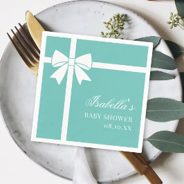 Elegant Teal Blue and White Ribbon Bow Baby Shower Pappersservett