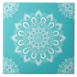 Elegant Teal Blue Aqua Boho Chic Mandala Kakelplatta