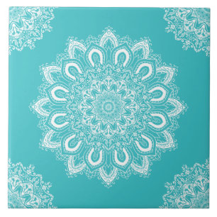 Elegant Teal Blue Aqua Boho Chic Mandala Kakelplatta