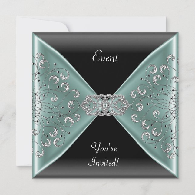 Elegant Teal Blue Black Event Party Inbjudningar (Framsida)