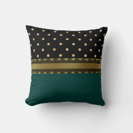 Elegant Teal Blue, Black & Guld Filigree Mönster Kudde