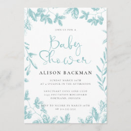 Elegant Teal Blue Botanical Blommigt Baby Shower Inbjudningar