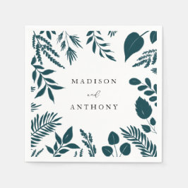 Elegant Teal Blue Botanical Bröllop Pappersservett