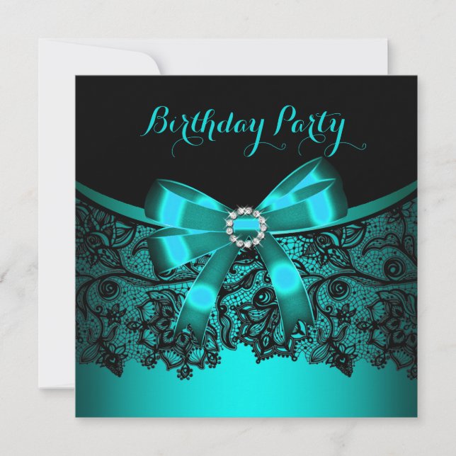 Elegant Teal Blue Bow Black Snöre Party 3 Inbjudningar (Framsida)