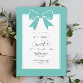 Elegant Teal Blue Bow Sweet 16 Girl Födelsedagsfes Inbjudningar