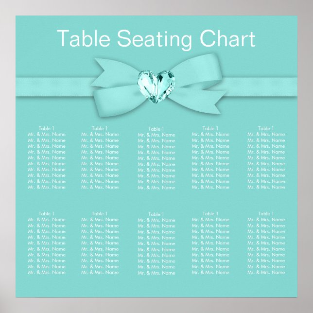Elegant Teal Blue Bröllop Seating Chart Poster (Framsidan)