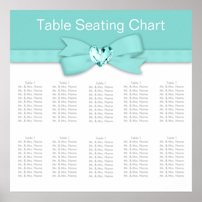 Elegant Teal Blue Bröllop Seating Chart Poster (Framsidan)