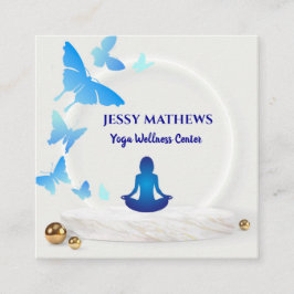 ELEGANT TEAL BLUE BUTTERFLIES MEDITATION YOGA FYRKANTIGT VISITKORT