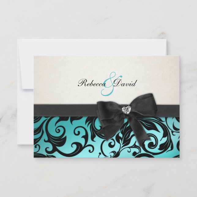 Elegant Teal Blue Damask med diamant OSA (Framsida)