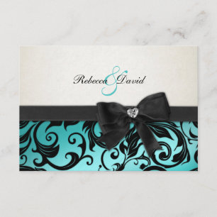 Elegant Teal Blue Damask med diamant OSA Kort