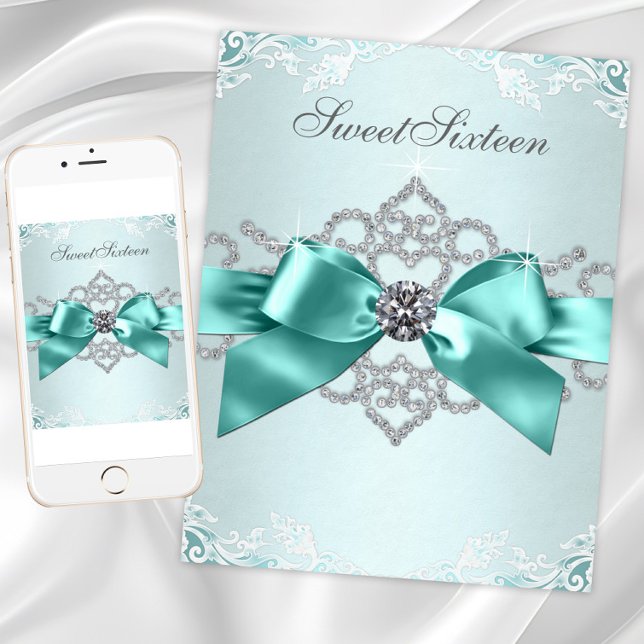 Elegant Teal Blue Diamond valfri Tillfälle Inbjudningar (Beautiful teal blue any occasion invitation. Add your text to the front and/or back for your event.)