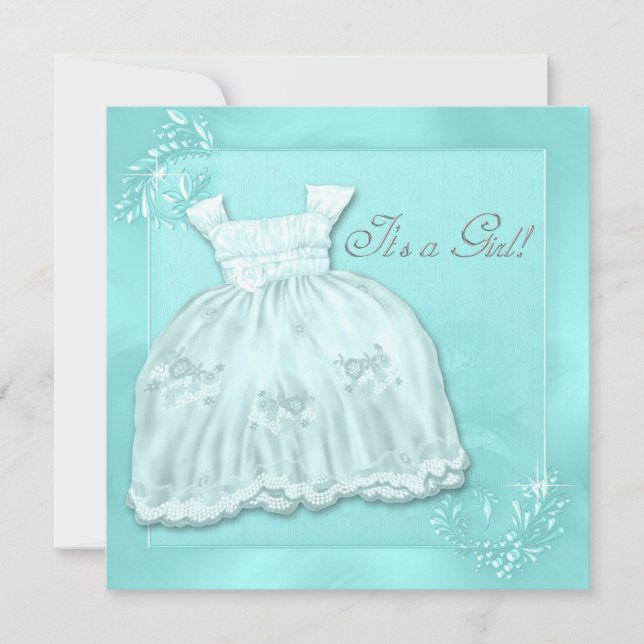 Elegant Teal Blue Dress Baby Shower Inbjudningar (Framsida)