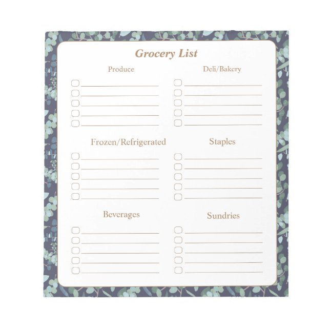 Elegant Teal Blue Foliage Livsmedel Shopping List Anteckningsblock (Framsida)