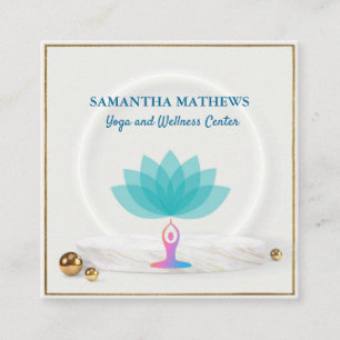ELEGANT TEAL BLUE LOTUS YOGA MEDITATION HÄLSA FYRKANTIGT VISITKORT