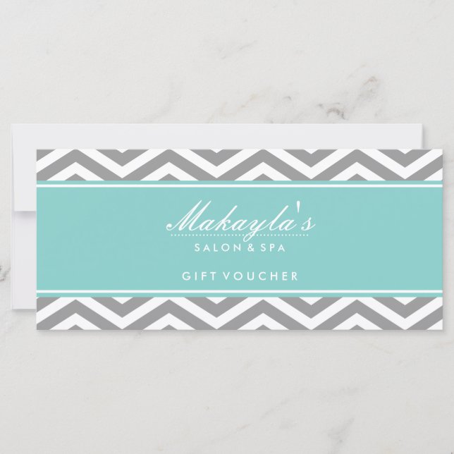 Elegant Teal Blue och Grått Chevron Gift Voucher (Framsida)